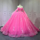 Hot Pink Quinceanera Dress Crystal Sleeveless with Beading Mychicdress